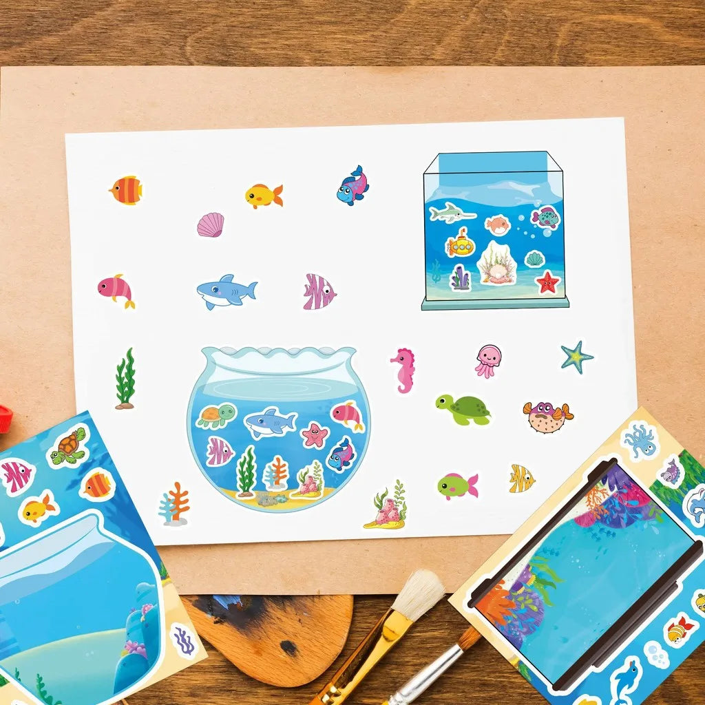 8 Pieces Kids Fish Tank Sticker Puzzles | Cartoon Marine Animal Decals