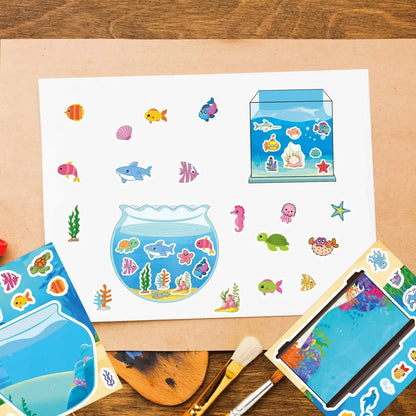8 Pieces Kids Fish Tank Sticker Puzzles | Cartoon Marine Animal Decals