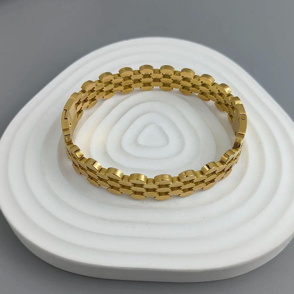New honeycomb hollow gold-plated stainless steel bracelet, high quality waterproof silver bracelet, couple jewelry