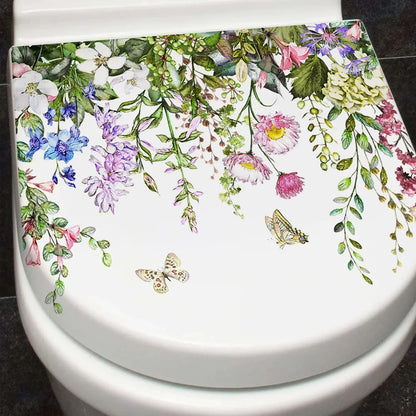 Plants Flowers Butterflies Wall Sticker | Toilet Decor Decals for Home Decoration