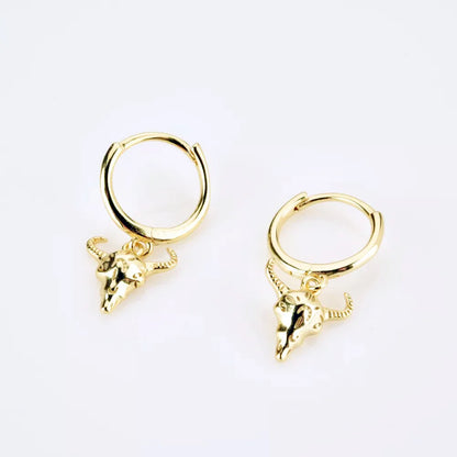 CIAXY Retro Cow Head Earrings for Women Men | 14K Gold Plated Animal Drop Earrings