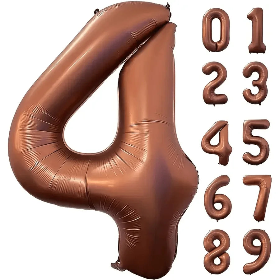 40 Inch Foil Number Balloon Set | Brown Birthday Party Decoration