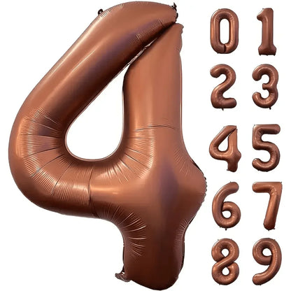 40 Inch Foil Number Balloon Set | Brown Birthday Party Decoration