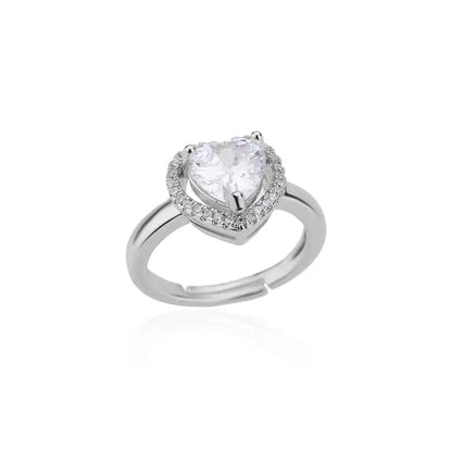Stainless Steel Heart Rings For Women Zircon Gold Color Heart Adjustable Ring Femme Wedding Party Accessories Jewelry Gift 2024