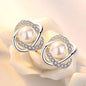 14k Gold Zircon Pearl Twist Stud Earrings | Luxury Women's Jewelry