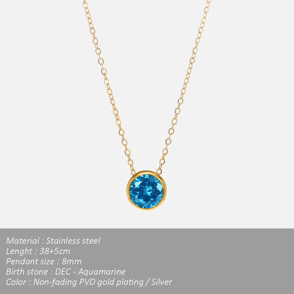 SUNIBI Stainless Steel Birthstone Necklace for Woman Gold Color Bride Designer Pendant Necklaces Birthday Gift Jewelry Wholesale