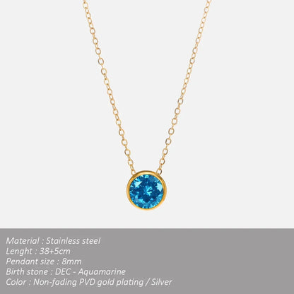SUNIBI Stainless Steel Birthstone Necklace for Woman Gold Color Bride Designer Pendant Necklaces Birthday Gift Jewelry Wholesale