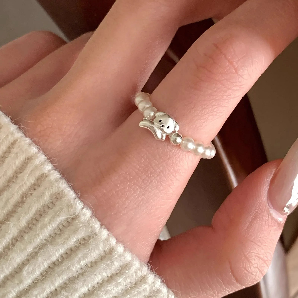 PANJBJ 925 Sterling Silver Pearl Irregular Ring | Women Shell Overlapping Hollow Sweet Design Jewelry
