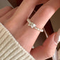 PANJBJ 925 Sterling Silver Pearl Irregular Ring | Women Shell Overlapping Hollow Sweet Design Jewelry