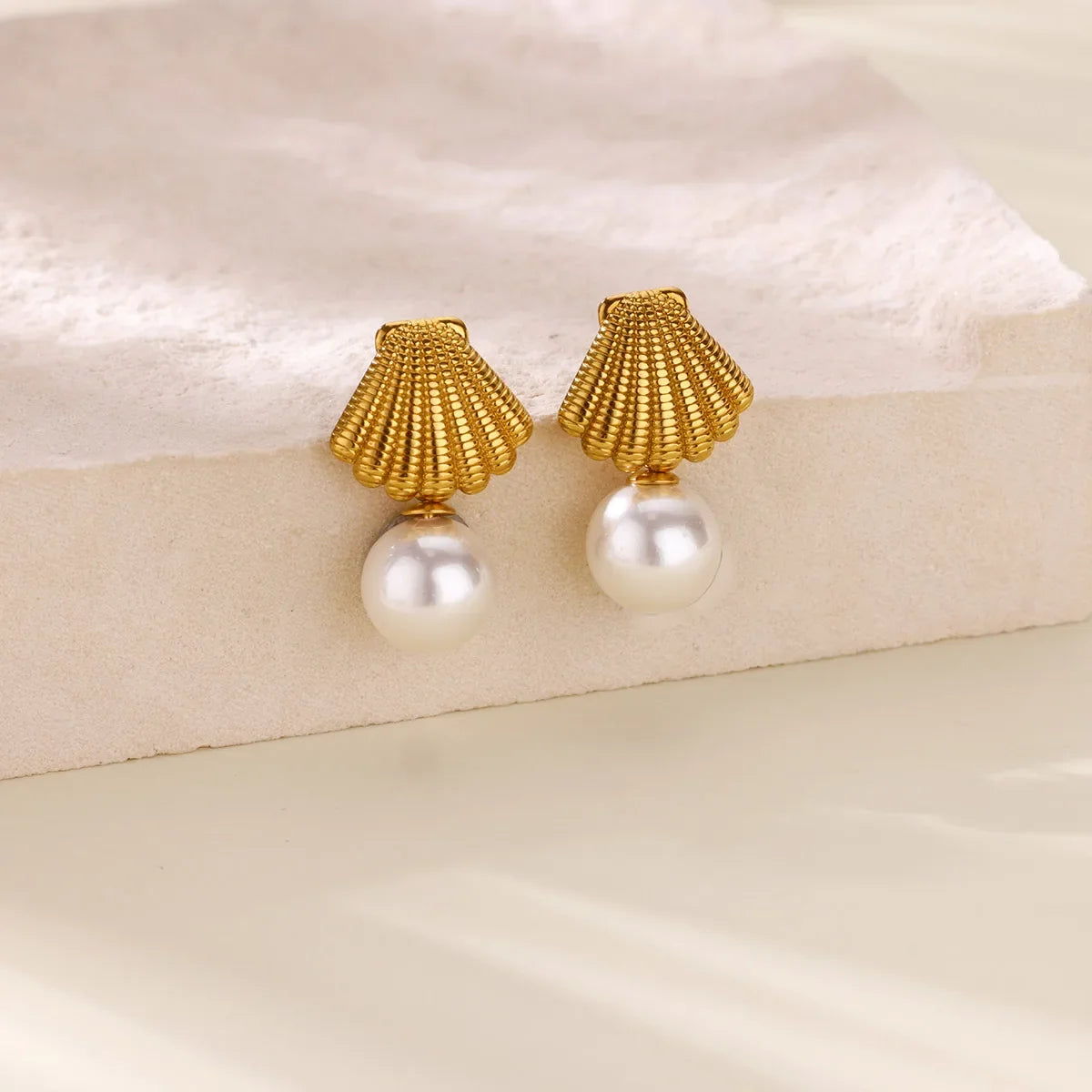 Elegant Imitation Pearl Earrings for Women Stainless Steel Heart Butterfly Shell Drop Earrings Luxury Aesthetic Jewelry Gift