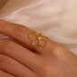Elegant Stainless Steel Big Bloom Flower Rings For Women Gold Color Sun Starfish Open Ring Finger Jewelry Wedding Her Gift Punk