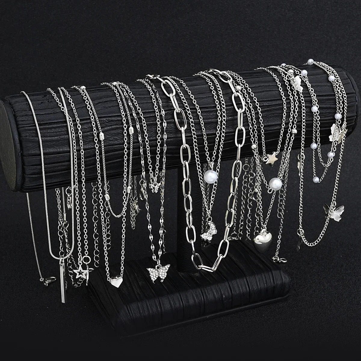 13Pcs/Set Simple Temperament Necklace Set Butterfly Pearl Heart Star Zircon Silver Color Necklace for Women Fashion Jewelry Gift