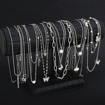 13Pcs/Set Simple Temperament Necklace Set Butterfly Pearl Heart Star Zircon Silver Color Necklace for Women Fashion Jewelry Gift