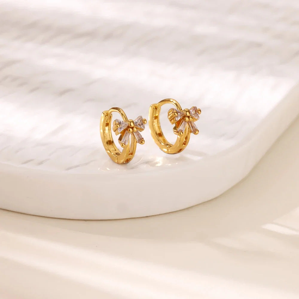 Luxury Zircon Hoop Earrings for Women Gold Color Stainless Steel Butterfly Heart Snake Earring Fashion Party Wedding Jewelry Gif