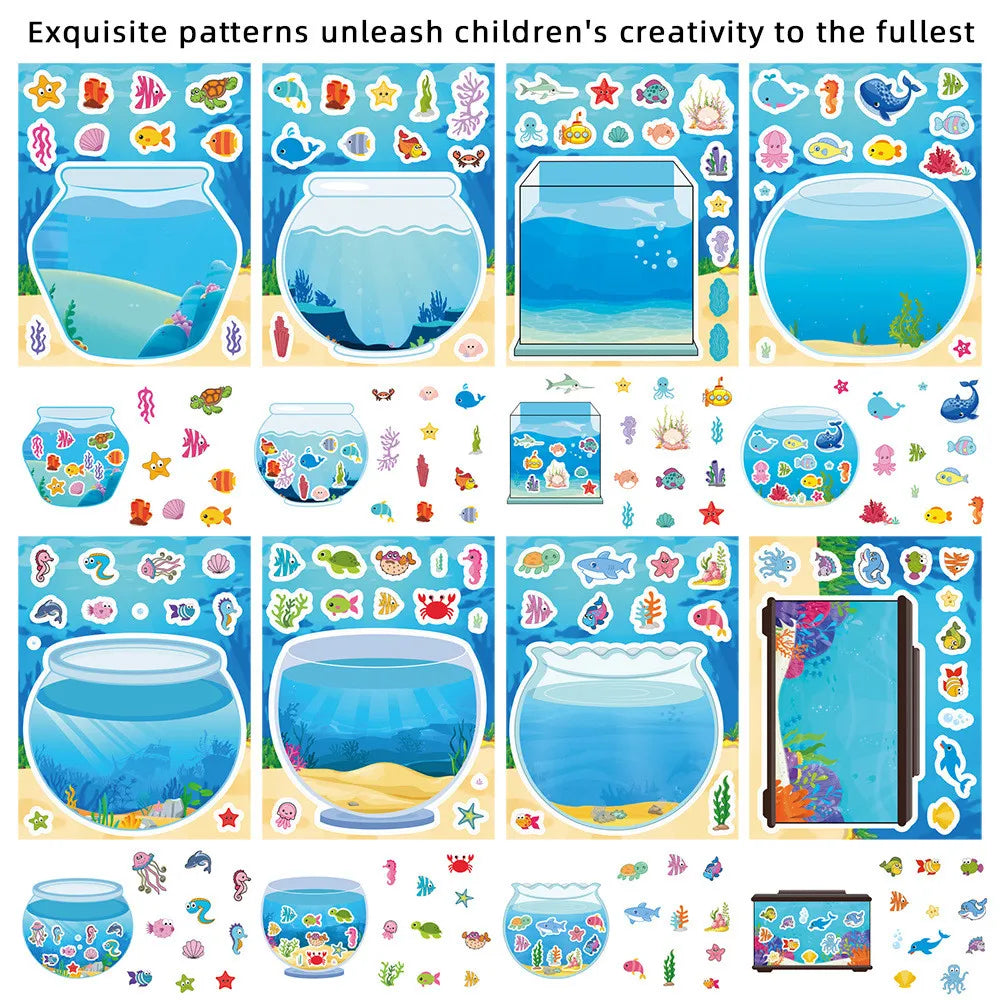 8 Pieces Kids Fish Tank Sticker Puzzles | Cartoon Marine Animal Decals
