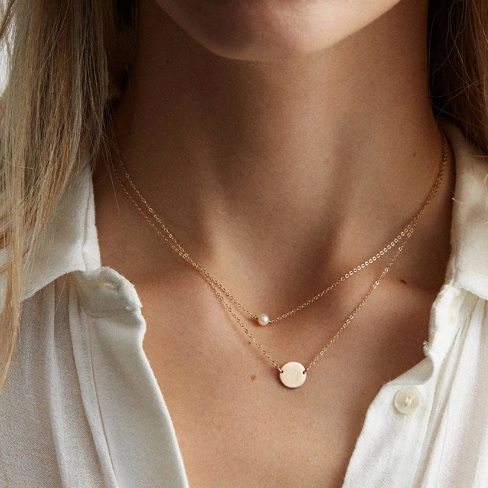 4MM Simulated-pearl Pendant Necklace for Women Dainty Stainless Steel Gold Color Necklace Women