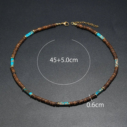 Vintage Boho Natural Stone Necklace for Couples | Brown Coconut Shell Bead Choker