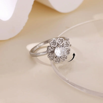 Luxury Zircon Rotable Flower Heart Rings For Women Stainless Steel Gold Color Open Ring 2025 New Fashion Wedding Couple Jewelry