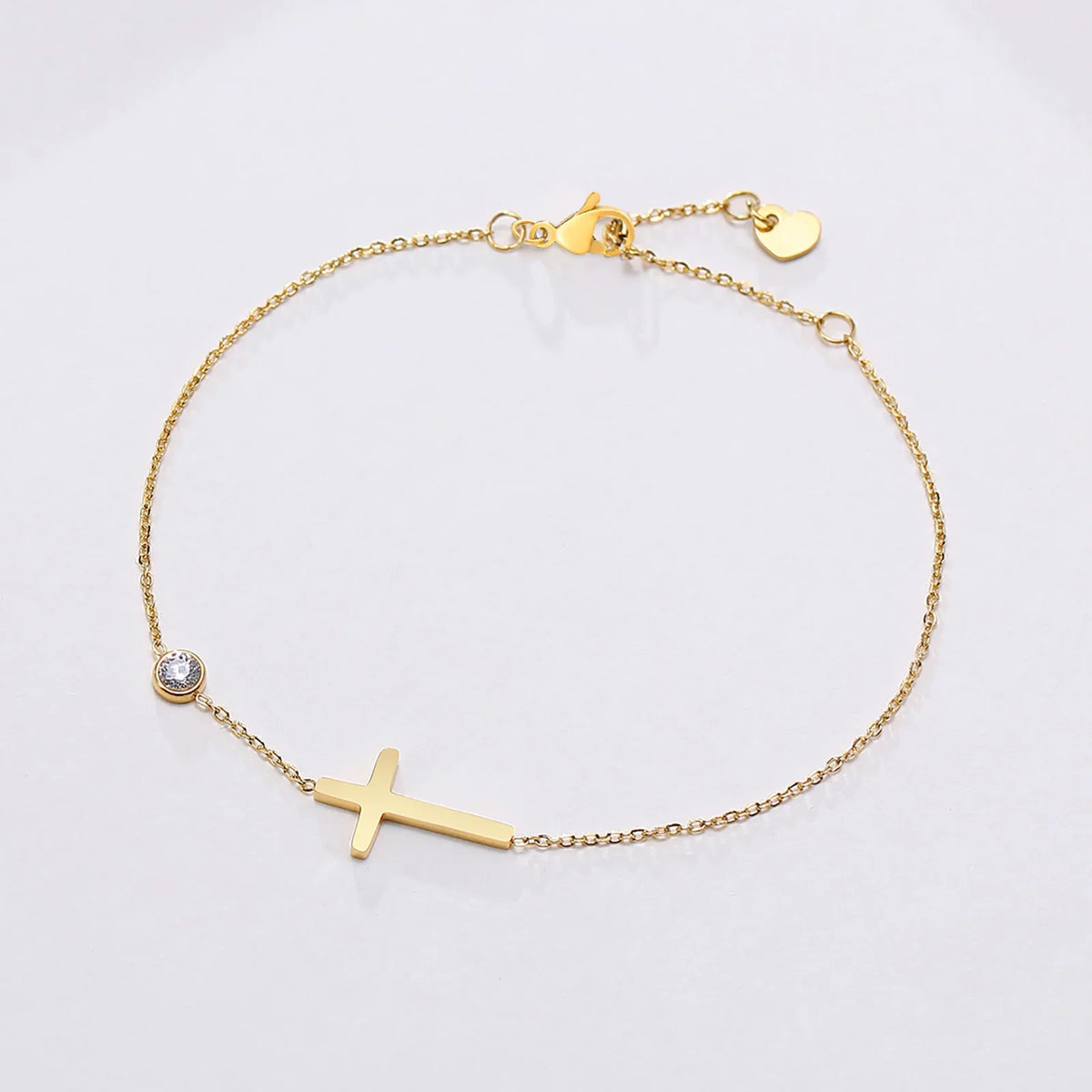 Birthstone Zirconia Thin Chain Link Cross Bracelet Stainless Steel Women's Adjustable Link Stacked Layered Chain Bracelets