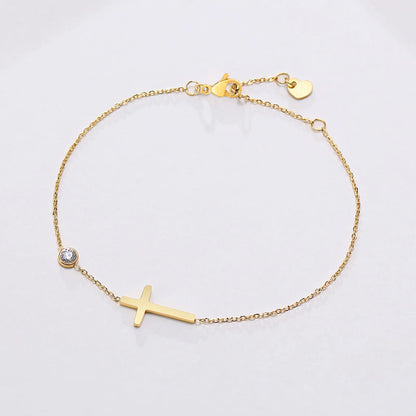 Birthstone Zirconia Thin Chain Link Cross Bracelet Stainless Steel Women's Adjustable Link Stacked Layered Chain Bracelets