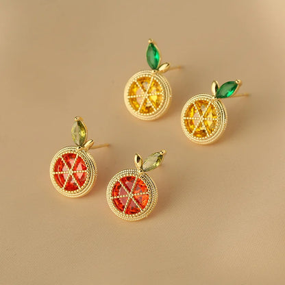 Yupsk Korean Cute Orange Lemon Fruit Stud Earrings for Women Girls Delicate Yellow Cubic Zirconia Fashion Daily Ear Accessories