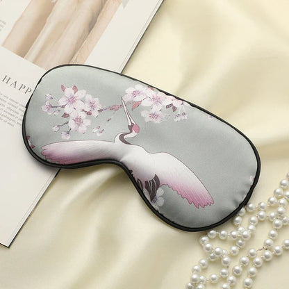 Imitated Silk Sleeping Eye Mask with Crane Print | Adjustable Blindfold for Travel and Relaxation