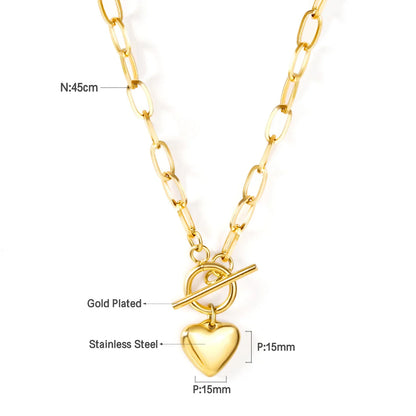 ASONSTEEL Heart Pendant Necklace | Romantic Gold Stainless Steel Choker for Women
