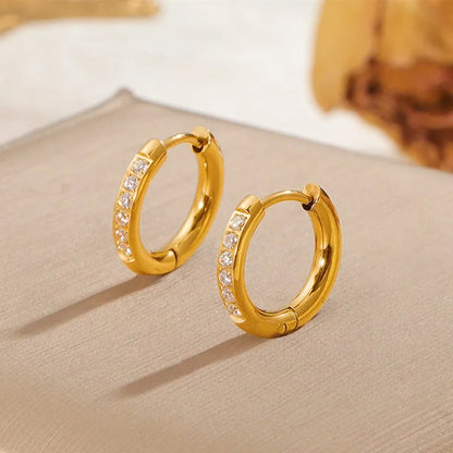 Stainless Steel Pave CZ Huggie Hoop Earrings for Women Men