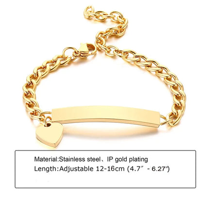 Custom Personalized Name ID Bracelet Gilrs Boy Gifts, Stainless Steel Curb Chain Link Crown Bracelet Not Allergic