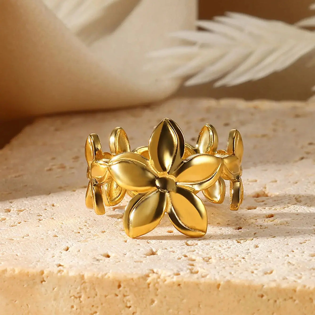 Unique Design Flower  Rings For Women Geometric Stainless Steel Flower Opening Ring Gold Color Jewelry Gift Anillos