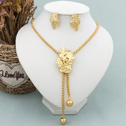 New Fashion Gold Plated Jewelry Set Pendant Dubai Italy Necklace Drop Earrings for Women Adjustable Chain Party Bohemia Jewelry