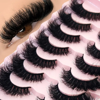 5-8 Pairs Natural Russian Striped Mink Lashes | 3D Volume Wavy False Eyelash Extensions