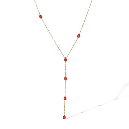 NEWBUY Fashion Gold Color Stainless Steel Choker Necklaces For Women Delicate White/Green/Red CZ Zircon Inlay Jewelry