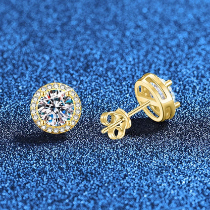 NeeTim 0.5ct 1ct 2ct Moissanite Stud Earrings For Women Party Bridal S925 Sterling Silver with Gold Plated Lab Diamond Earring