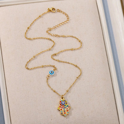 Turkish Hamsa Evil Eye Necklaces For Women Stainless Steel Gold Color Charm Choker Neckalce Christmas Jewelry Accessories Gift
