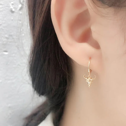 CIAXY Retro Cow Head Earrings for Women Men | 14K Gold Plated Animal Drop Earrings
