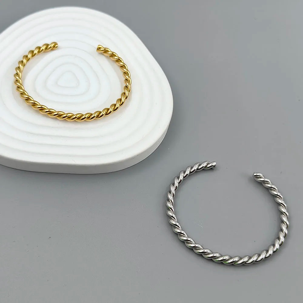 Double-layer wire-wrapped stainless steel gold-plated 18K bracelet, high-quality waterproof silver jewelry, gift for couples