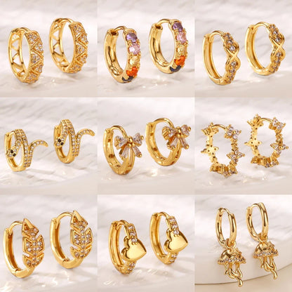 Luxury Zircon Hoop Earrings for Women Gold Color Stainless Steel Butterfly Heart Snake Earring Fashion Party Wedding Jewelry Gif