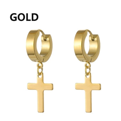 Black Cross Earrings for Men and Women | Stainless Steel Punk Stud Set