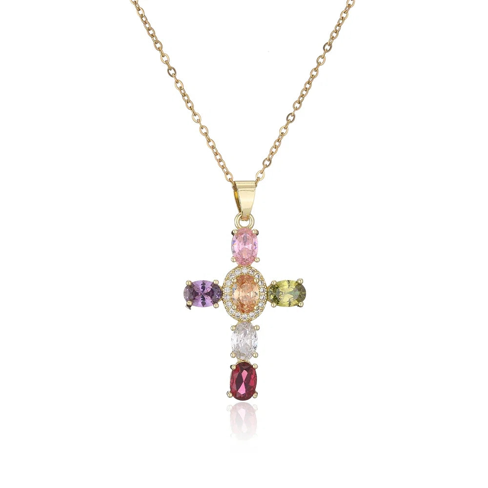 NEWBUY Classic Design Cross Pendant Necklace For Women 2026 Hot Sale Luxury AAA Cubic Zirconia Crystal Christian Jewelry Gift