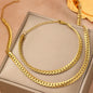 Aomogo Stainless Steel Simple Flat Cuban Chain Bracelet Necklace Jewelry Set 18k Gold Plated Fashion Thick Chain Fashion Jewelry