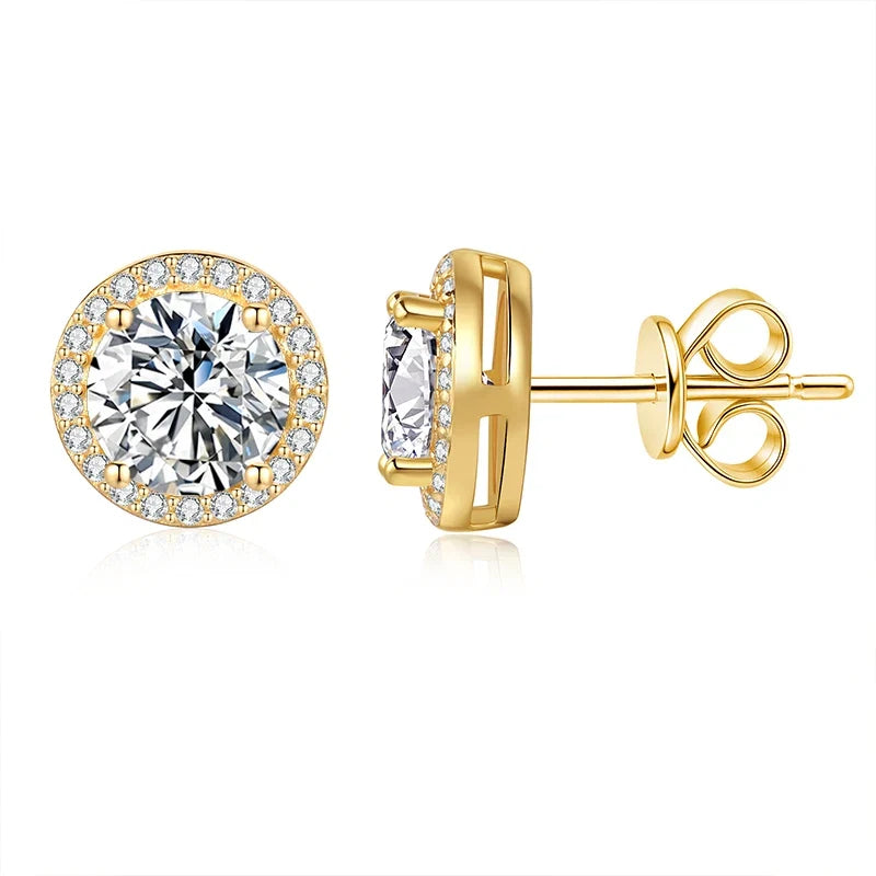 NeeTim 0.5ct 1ct 2ct Moissanite Stud Earrings For Women Party Bridal S925 Sterling Silver with Gold Plated Lab Diamond Earring