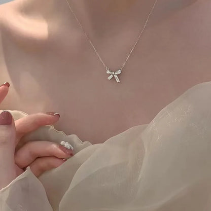 Yupsk Korean Fashion Micropaved Crystal Zirconia Bow Ring for Women Girls Exquisite Ins Trendy Minimalist Finger Rings Jewelry