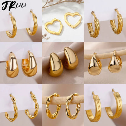 Chunky Drop Hoop Earrings for Women Stainless Steel Gold Color Piercing Earring 2024 Trend New In Trend Jewelry aretes mujer