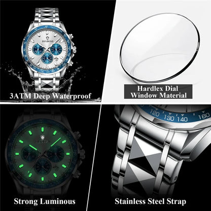 New Automatic Watch For Man Small Dial Blue Digital Fashion Quartz Wristwatches Men Clock Luxury Watches Mens Gifts Reloj Hombre