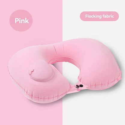 Portable Inflatable U-Shaped Neck Pillow for Travel | Press-Inflatable Neck Support with Built-In Storage