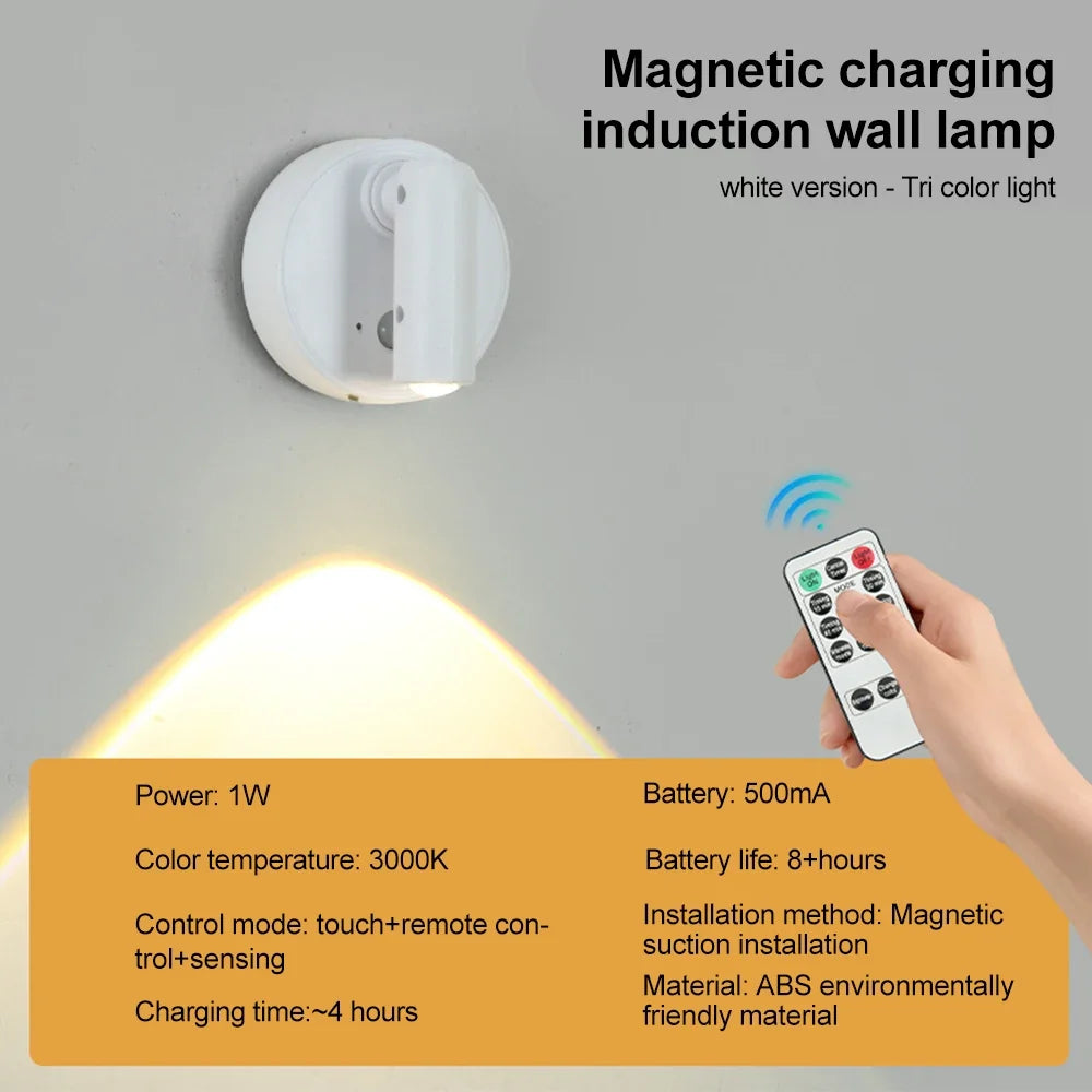 RGB Night Light with Magnetic Base | USB Rechargeable Dimmable LED Wall Lamp