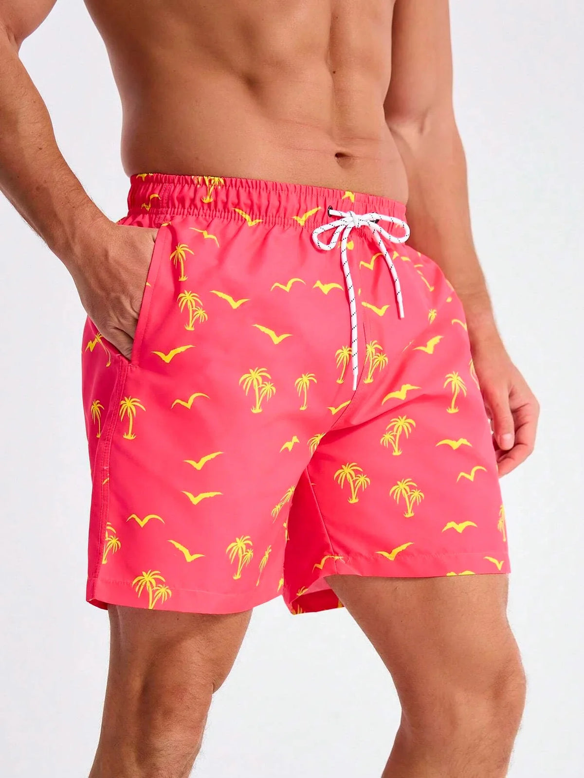 Men's Board Shorts Swim Shorts Swim Trunks Drawstring Elastic Quick Dry Short Beach Hawaiian Casual Black White Micro-elastic