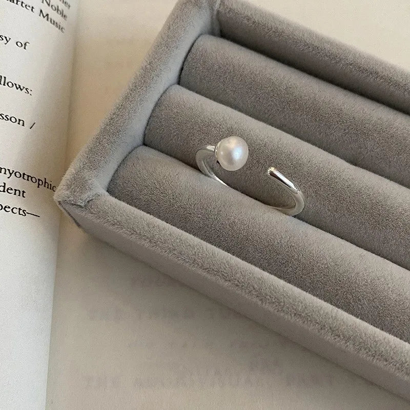 PANJBJ 925 Sterling Silver Pearl Irregular Ring | Women Shell Overlapping Hollow Sweet Design Jewelry
