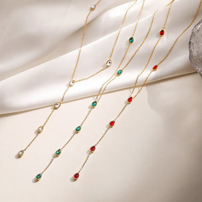 NEWBUY Fashion Gold Color Stainless Steel Choker Necklaces For Women Delicate White/Green/Red CZ Zircon Inlay Jewelry